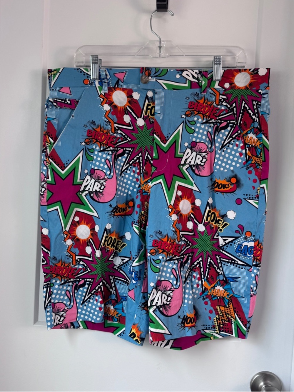 Royal & Awesome Partoon Golf Shorts Men’s 36 Comic Print Loud Stretch Fun